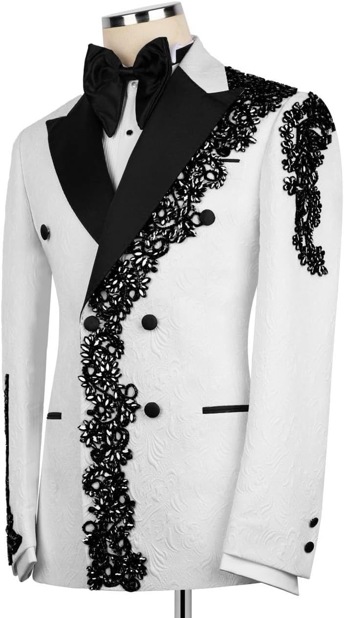 3 Pieces Men's Luxury Tuxedo Suit Gold Rhinestone Blazer Slim Jakcet Pants Formal Set for Wedding,Prom,Party,Dinner