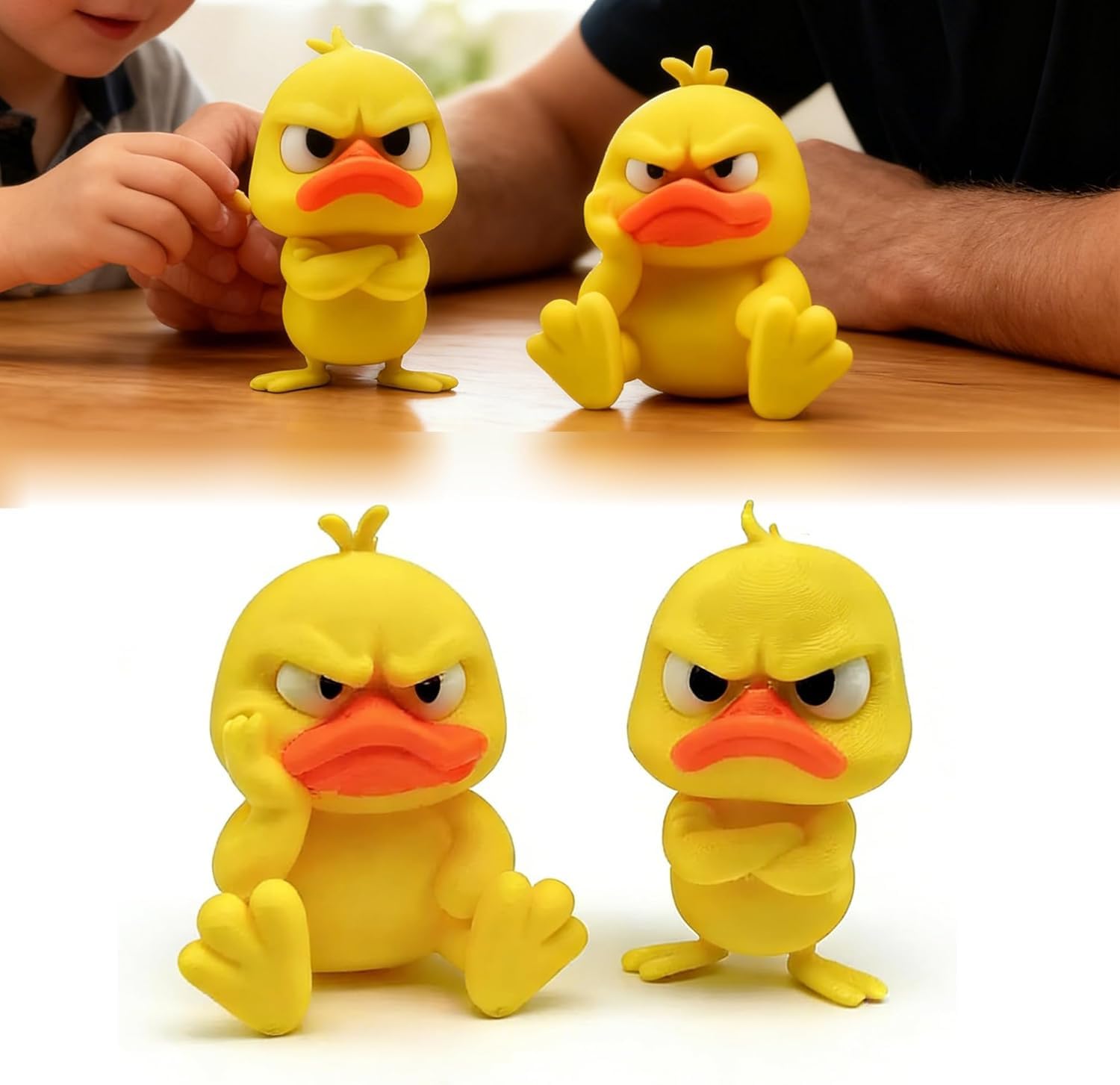 Nexalithix 2-Pack Funny Angry Duck Figurines, 3D Printed Little Yellow Ducks, Cute Angry Yellow Duck Desk Decor, Duck Decoration for Computer, Car & Dorm, Funny Gift Ideas