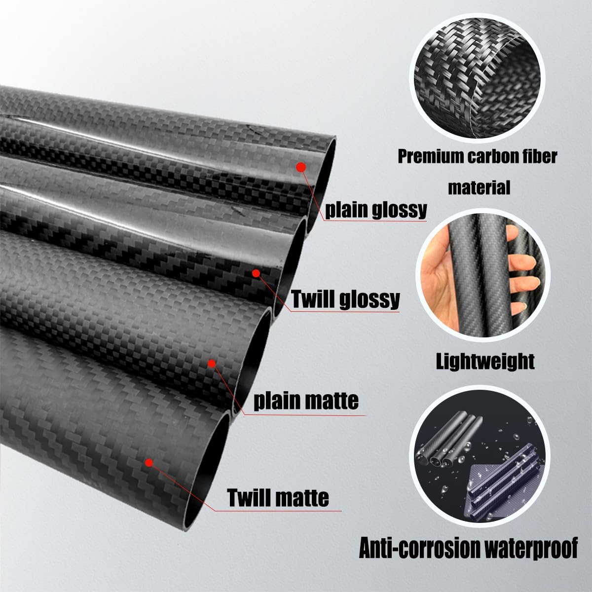 2 Sztuki Rurki Z Włókna Węglowego 3K Wysoka Twardość Nawijane Puste Pręty Długość 500mm Średnica Zewnętrzna 5-27mm Błyszczące Do Ram Drona Czterowirnikowego Ramiona Podwozia Akcesoria DIY Dron RC(6x4x
