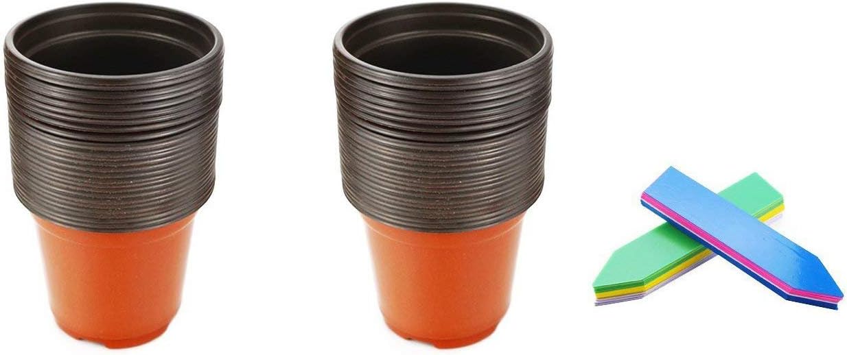 Oopsu 50PCS 4" Plastic Flower Seedlings Nursery Supplies Planter Pot/pots Containers and 50 Plant Labels(5 Colours)