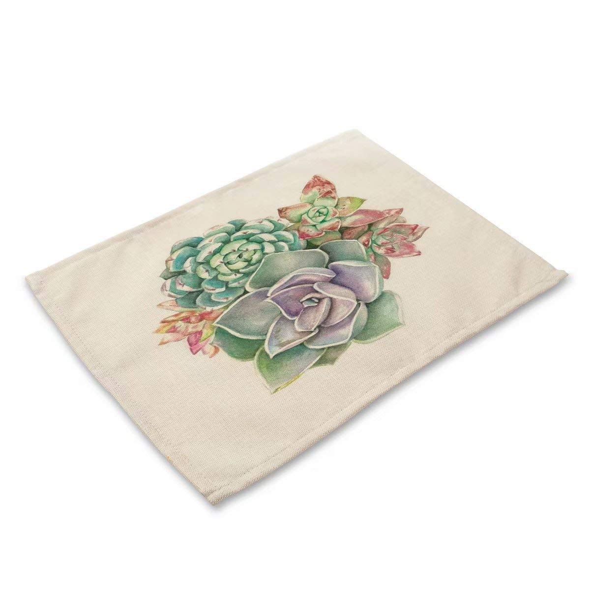Table Linens Placemats, 16.5-Inch By 12.6-Inch Placemat, Purple Blue Fleshy Flowers Printed