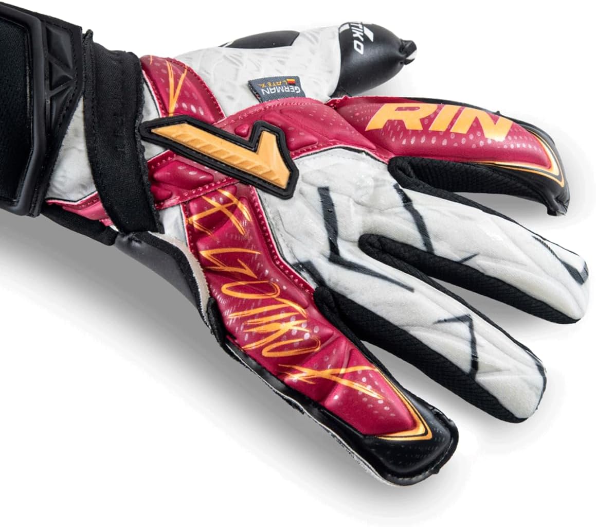 Rinat Egotiko X Pro Goalkeeper Gloves, AXG Formula Latex Grip, Hybrid Negative-Roll Cut, Impact Absorption, Breathable Backhand, Adjustable Wrist Closure
