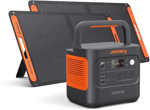Jackery Explorer - Estación de energía 2000 v2 y 2 paneles solares de 100 W, batería de respaldo LiFePO4 de 2042 Wh, generador solar de 2200 W,