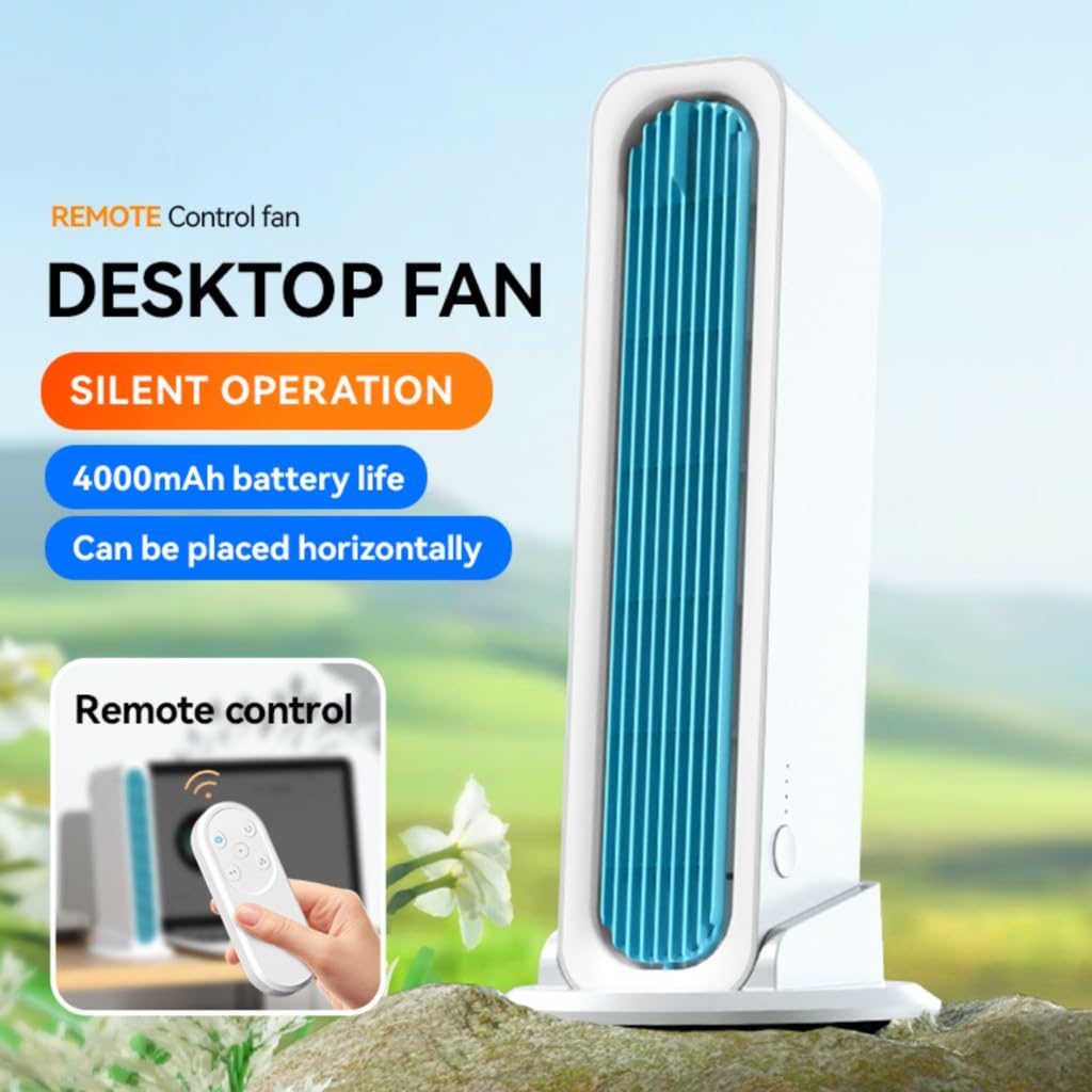 TFixol Ventilatore Torre Senza Pale Portatile USB 290mm Silenzioso - Oscillante 3 Velocità Ricaricabile 4000mAh per Ufficio Campeggio Auto