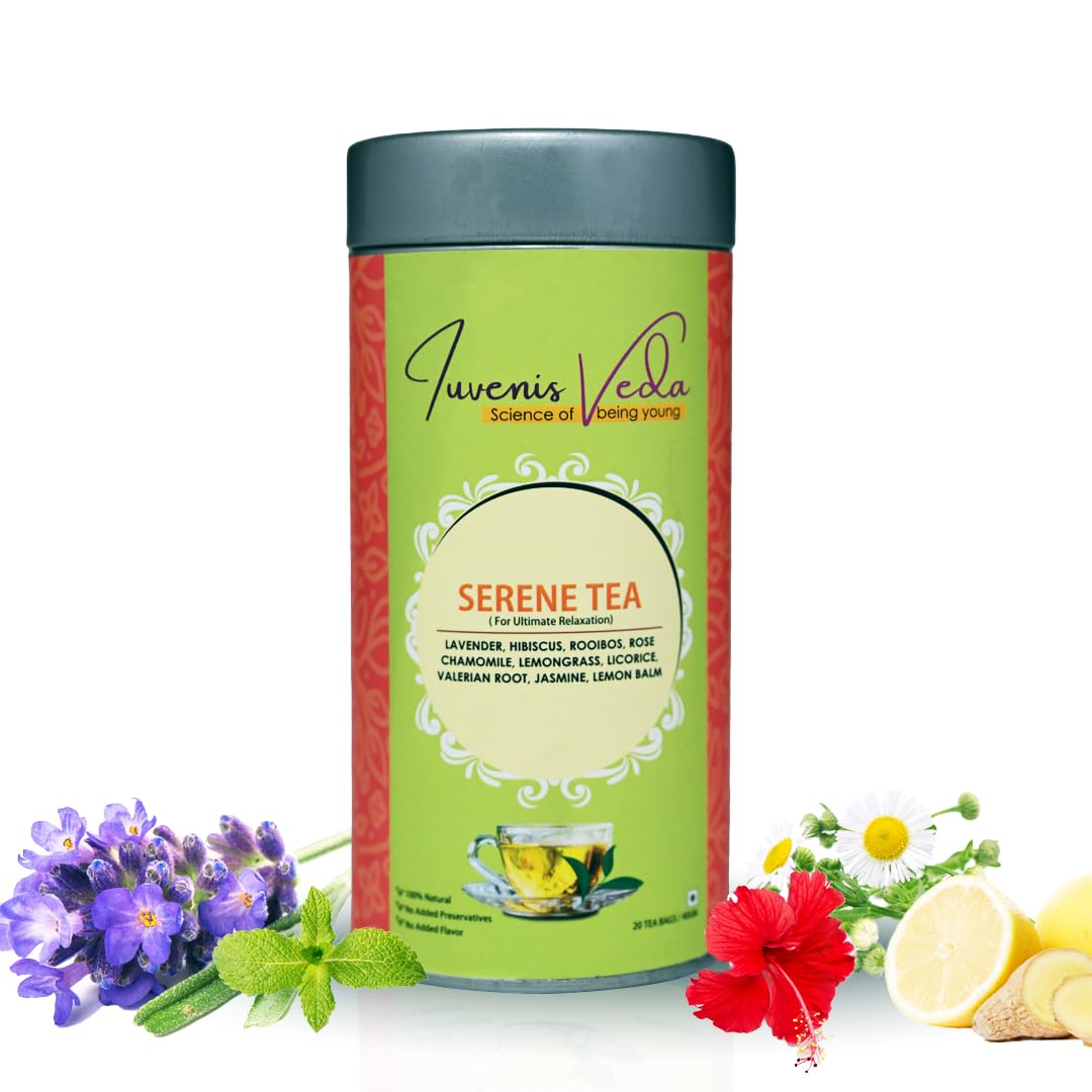 Organic Green Herbal Serene Tea - 20 Tea Bags, Calmness and Relaxation For Men & Women Both