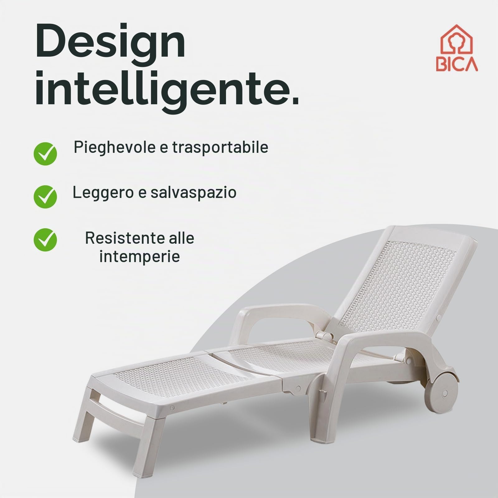 BICA Lettino Prendisole Miami Bianco con Design Rattan, Pieghevole ed Impilabile