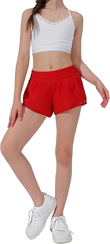 Miniatura 6 de Aurefin Pantalones cortos atléticos para niñas, pantalones cortos ligeros para correr para niñas adolescentes, ropa deportiva activa con bolsillo