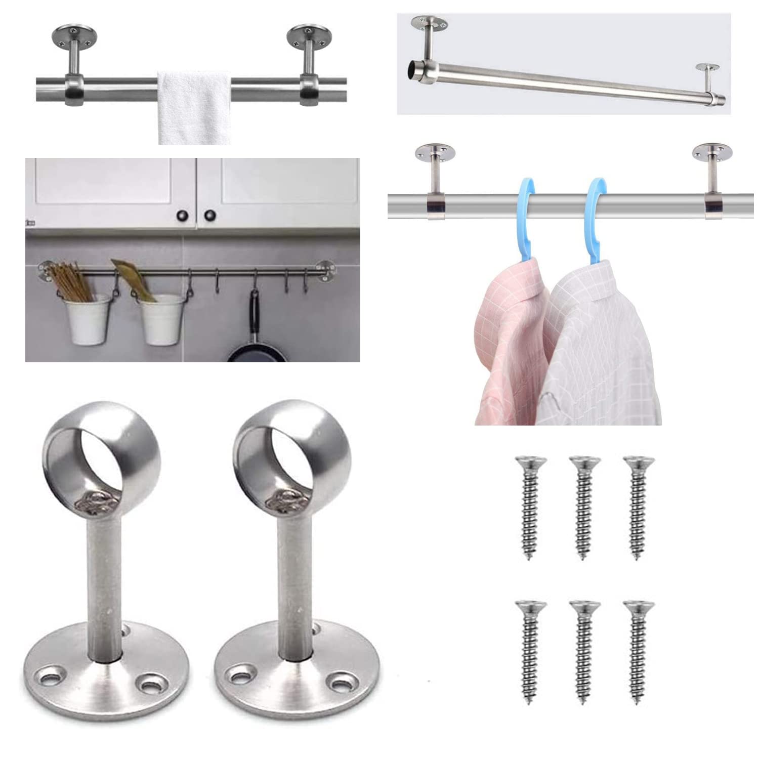 Supporto Per Asta Tende In Acciaio Inox - Confezione Da 4 Pezzi Con Viti, Per Montaggio A Parete O Soffitto, Fino A 32mm Diametro - Foto 14