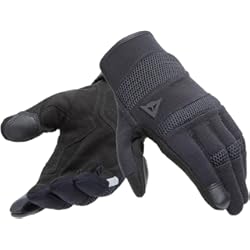 Dainese - Athene Tex Gloves, Guantes Moto Hombre de Verano, Compatibles con Pantalla Táctil, Touchscreen, Palma Reforzada con Cuero de Ante, Inserciones Elásticas, Negro