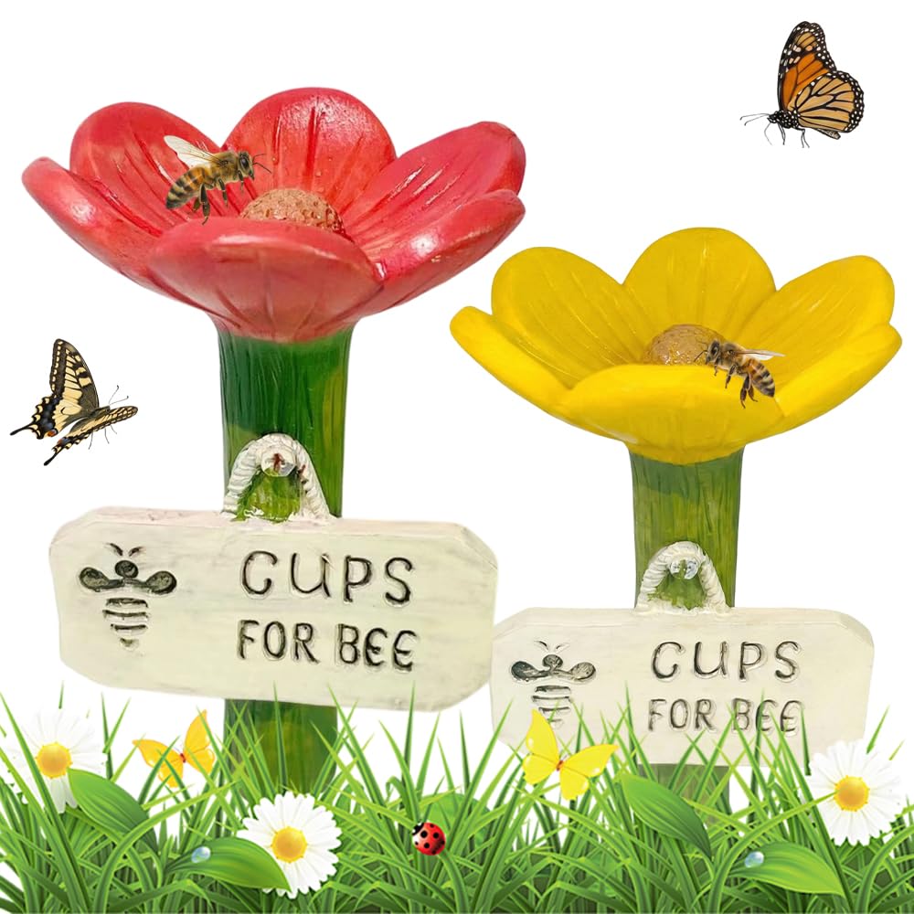 Bee Watering Station for Garden, 2026 New Cups for Bees, Resin Bee Drinking Bowl for Patio Lawn, Garden Pollinator Water Feeder for Garden Decor, Bee Water Cup for Gardeners (yellow) — view 13
