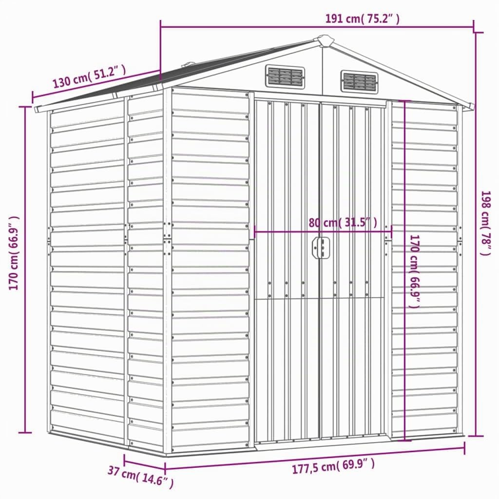 vidaXL Abri de Jardin Marron Clair 191x130x198 cm Acier galvanisé