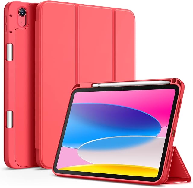 JETech Case for iPad 10 (10.9-Inch, 2022 Model, 10th Generation) with Pencil Holder, Slim Tablet Cover with Soft TPU Back, Auto Wake/Sleep (Watermelon)