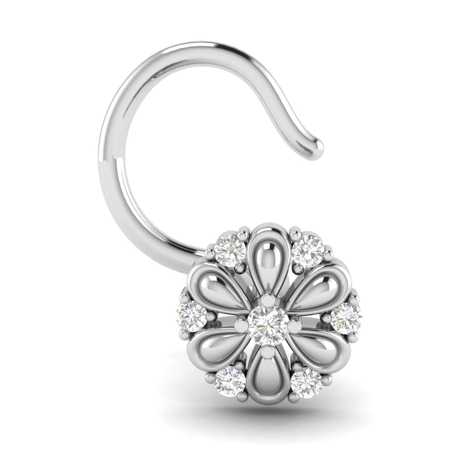 18KT White Gold and Diamond Nose Ring for Women