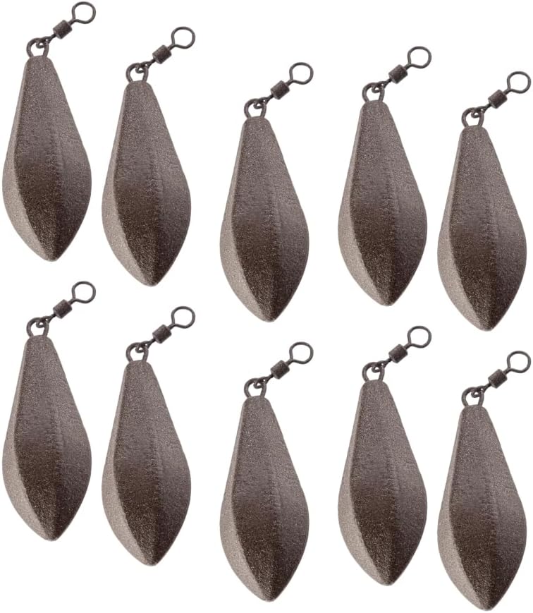 10 pcs Brown Colors Fishing Weights Sinkers - Coated Tapered Pear Bullet - Casting Removable Sinkers with Swivels - Durable Tackle Fishing Equipment
