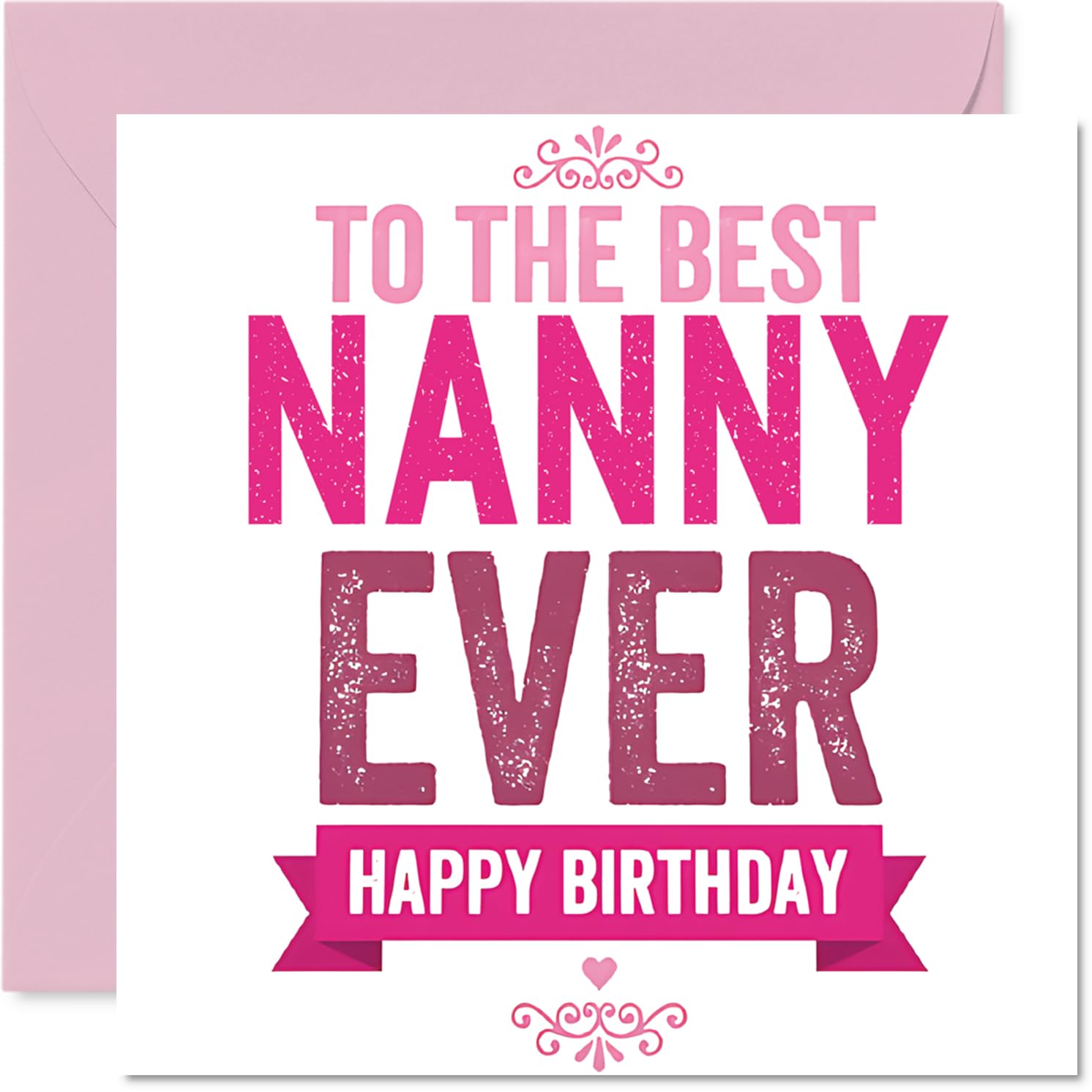 Heartfelt Birthday Card for Nanny - Warm Wishes for a Wonderful Nanny - Bold Pink and White Family Design - A Playful Way to Show She's Cherished - 145mm Square, Envelope Included