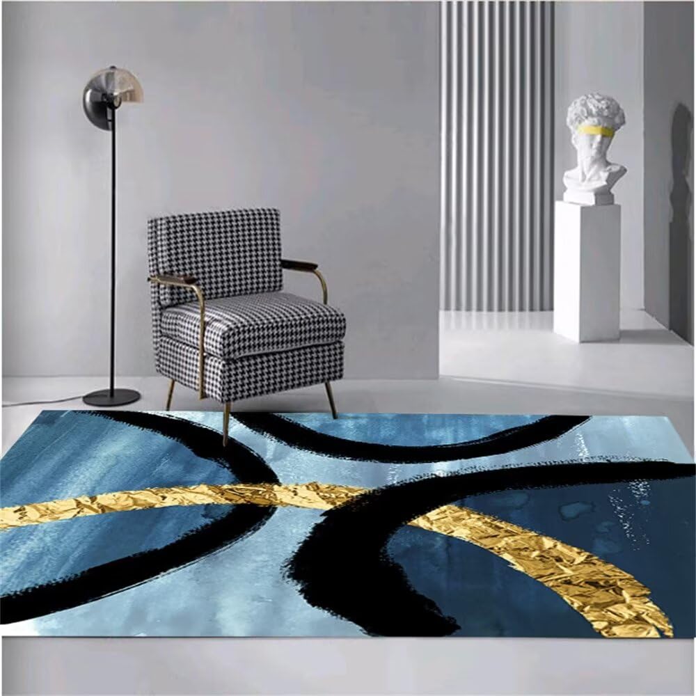 Tapis de salon bleu 160x200cm au motif géométrique minimaliste pour chambre