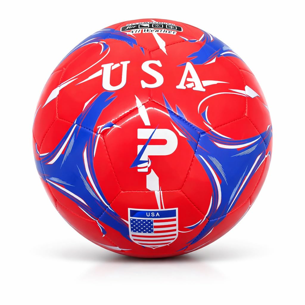 PLAYPRO Country Training Soccer Ball - Elite Edition - for All Ages - Size 2, 3, 4 and 5 (USA - RED, 4) — image 1