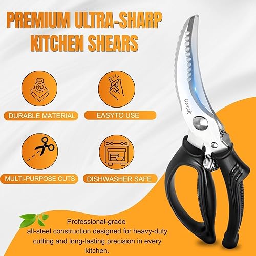 Miniatura 4 de Poultry Shears, Kitchen Shears Heavy Duty for Food With Anti-Slip Handle & Safety Lock, Meat Scissors, Chicken, Lobster, Quail, Fish, Food Cutting
