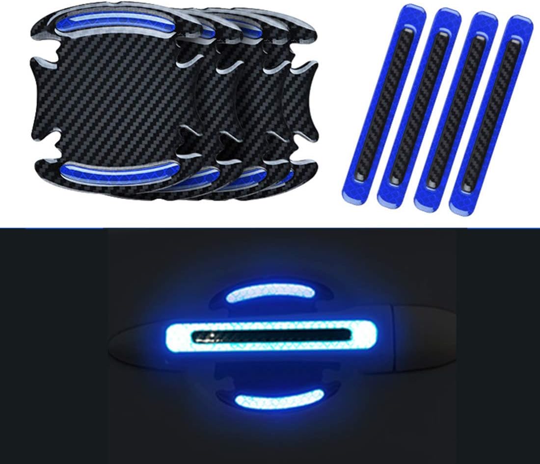 Max-in® (Blue) Car Reflective Sticker Door Handle Door Bowl Protection Guards Trim Stickers Universal Reflective Warning Anti Collision Scratches Protector Compatible with e2o