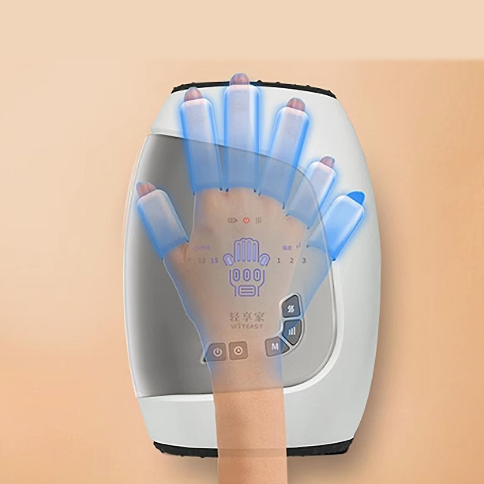 Bezprzewodowy Podgrzewany Masażer Dłoni,5 Stref Palców Masażer Shiatsu Z Kompresją Poduszki Powietrznej, Regulowane 3 Poziomy Intensywności I Trybu, 3 Poziomy Temperatury (42-52°),czas 5-15minut