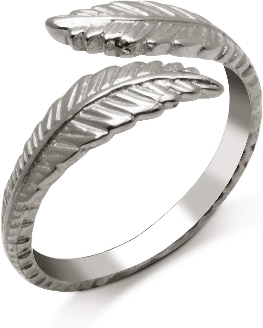 JewelryWeb - Solid 10K Gold Textured Feather Bypass Toe Ring - 8mm x 15mm - Toe Ring for Woman - Summer Jewelry