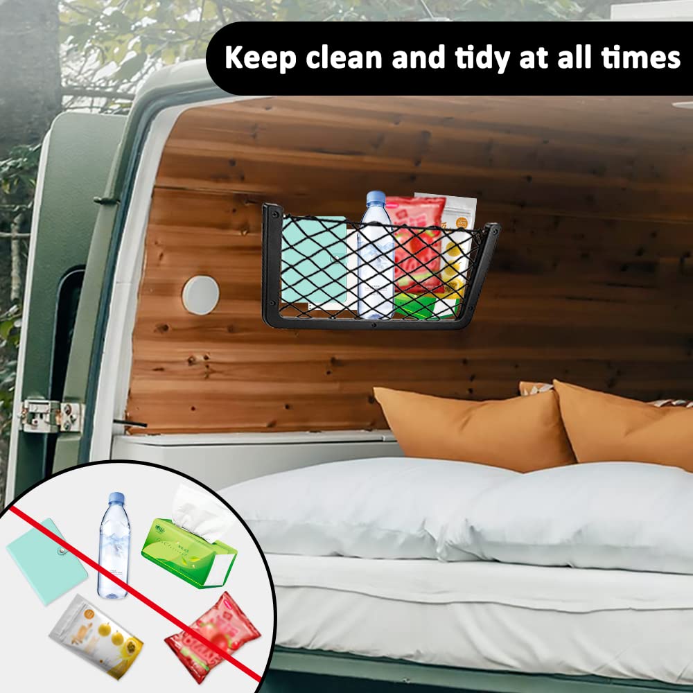 Redes de almacenamiento para autocaravanas, 4 redes de carga para almacenamiento de coche, caravanas, furgonetas, bolsa de malla elástica, bolsillo organizador (36x18 cm)