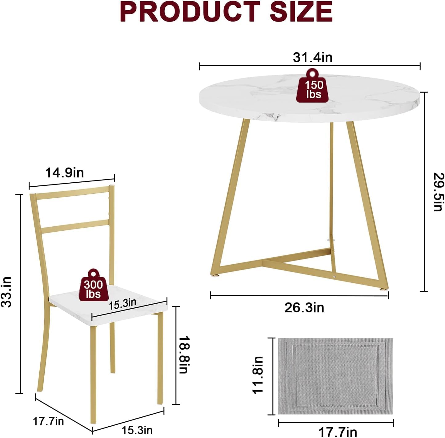 Garvee Mesa Comedor, Mesa de Comedor Redonda con Sillas, Estructura Principal Dorada y Superficie de Mármol Blanco, Ideal para Familia, Uso en Cocina y Salón Interior para Comidas Diarias
