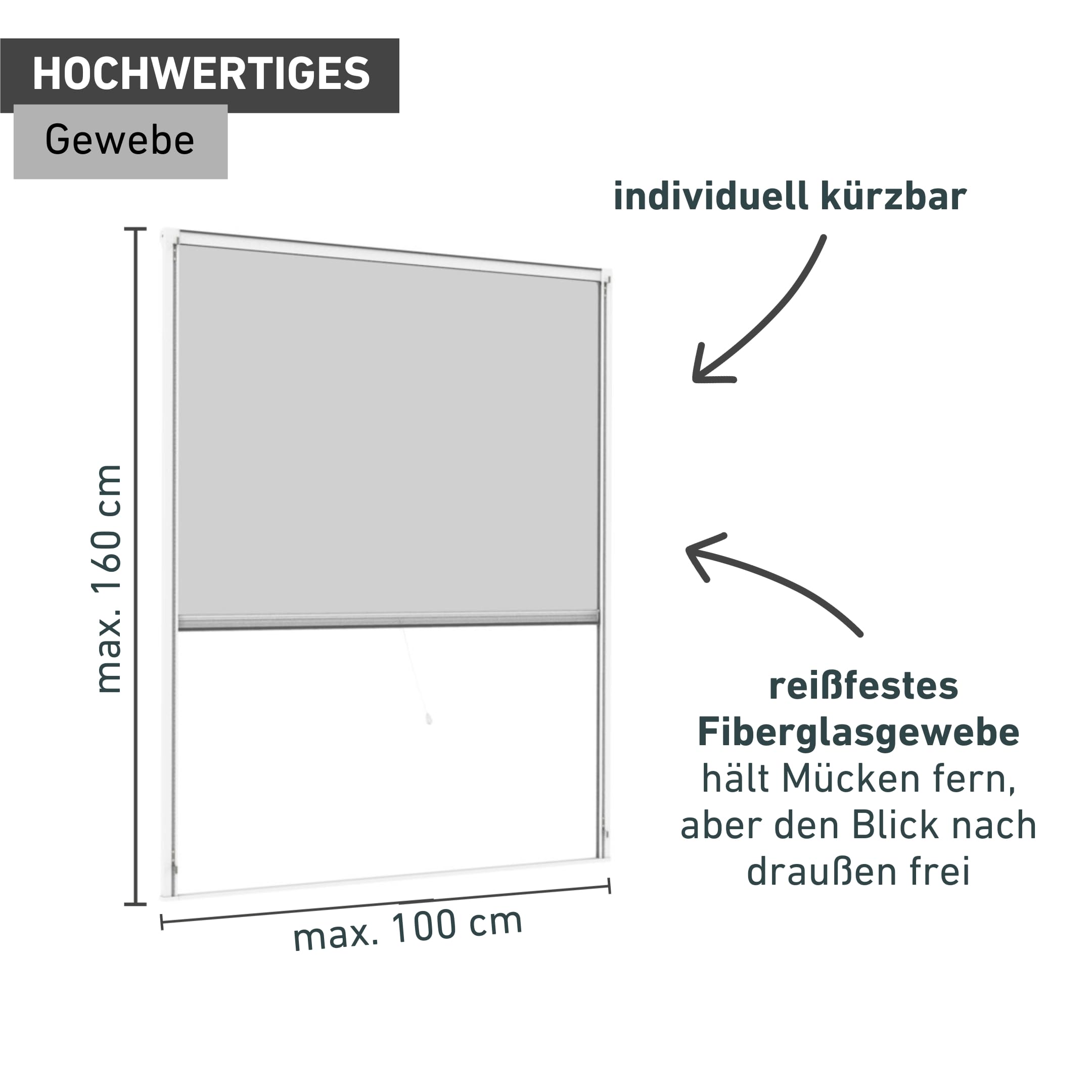 Windhager Insektenschutz Rollofenster zum Einhängen, Insektenschutz-Rollo, Fensterrollo als Mückenschutz, Fliegengitter, Selbstbausatz 100 x 160cm, weiß