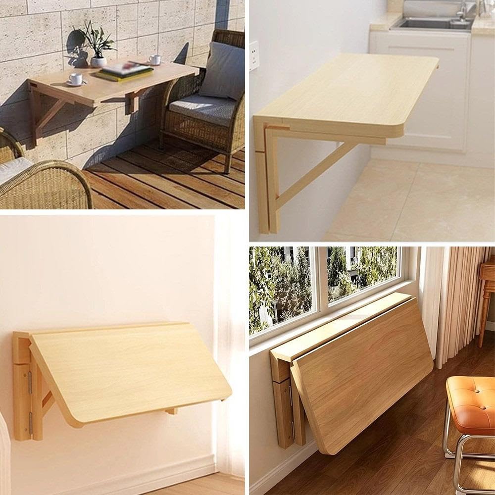 60/80/100cm Tavolo Da Parete Pieghevole Legno Scaffale A Muro Richiudibile