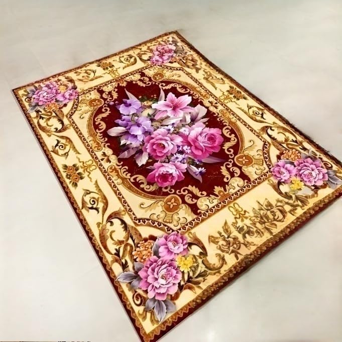 Crystal Velvet Printed Carpet with Floral Pattern, Non-Slip Floor Mat for Living Room, Bedroom, Kitchen, Bathroom, Multiple (B266, 80 * 120CM)