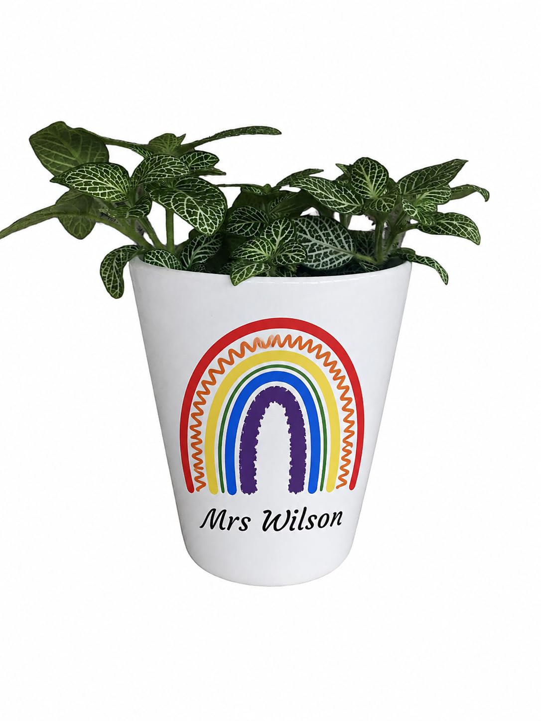 TM THREADS Personalised Teacher Plant Pot with Rainbow Design, White, Thank You Gift for Nursery Teacher and Teaching Assistant