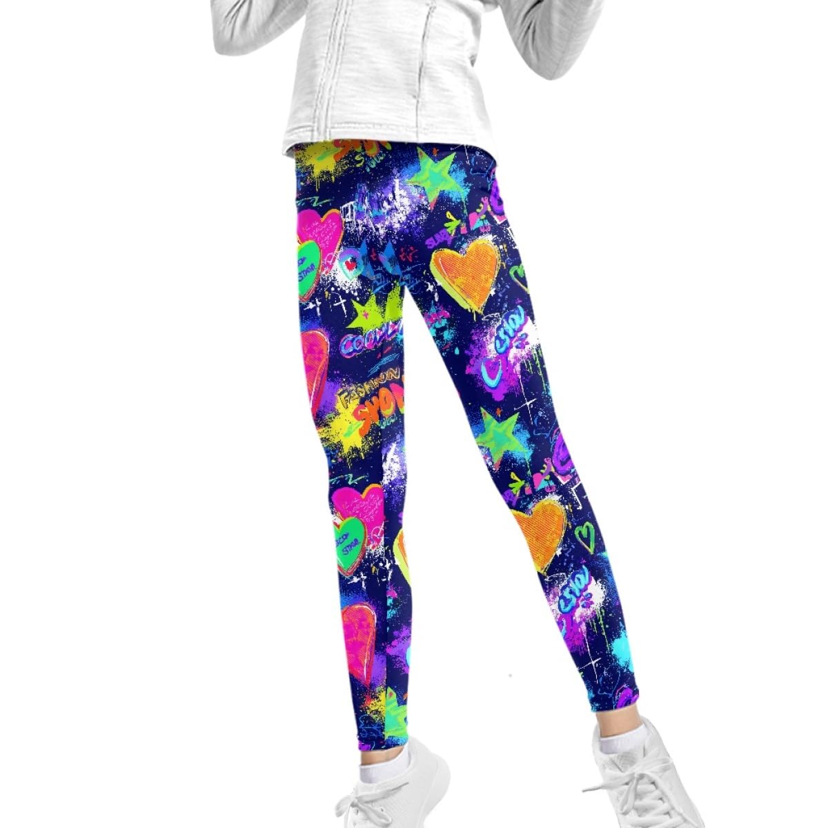GLUDEAR Girls Love Heart Graffiti Graphic Printed Ankle Length Stretch Leggings Yoga Pants,Graffiti 20,10