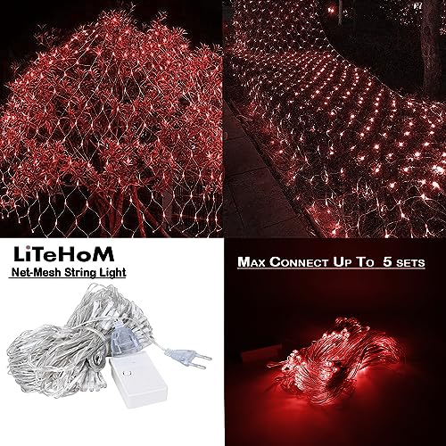 Image of LED Net Mesh String Lights, 9.8Ft X 6.6Ft, 192 LEDs, 8 Modes Diwali Decor with Diwali Lights for Home Decoration! LED Diwali Light, LED Lights for Home Decoration (3x2 Net Red)