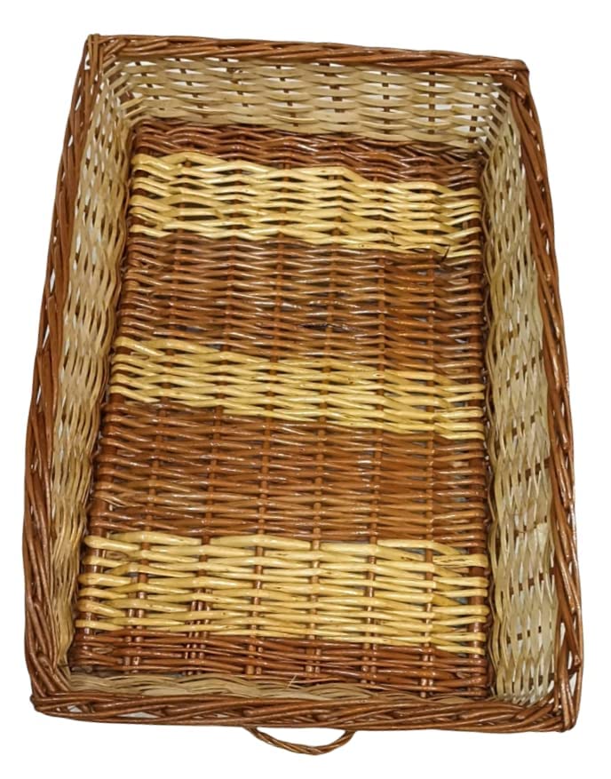 INDIANA CRAFTS Cane Bamboo Multipurpose Handmade Eco Friendly Basket Natural Brown Color (Rectangular Cane Basket: Size 21 * 15 * 4 Inches)-image-33