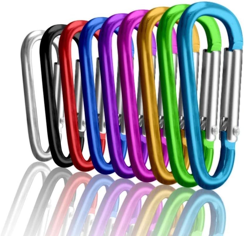 Carabiner Clips, Upins Aluminum Locking Spring Hook Keychain D Shape Heavy Duty Buckle Pack Carabiners Clip Lock Snap Hooks Backpack Clip