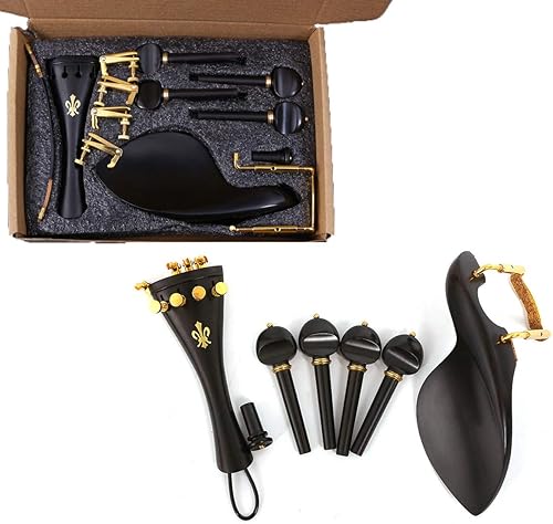 Yinfente Juego de accesorios para violín de tamaño completo 4/4, incluye clavijas de madera de ébano, pieza de cola, afinador fino, soporte para