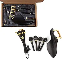 Yinfente Conjunto de acessórios de violino tamanho completo 4/4 – Inclui pinos de madeira de ébano, tailpiece fino, afinador, descanso de queixo, braçadeira e pino de extremidade - Qualidade premium