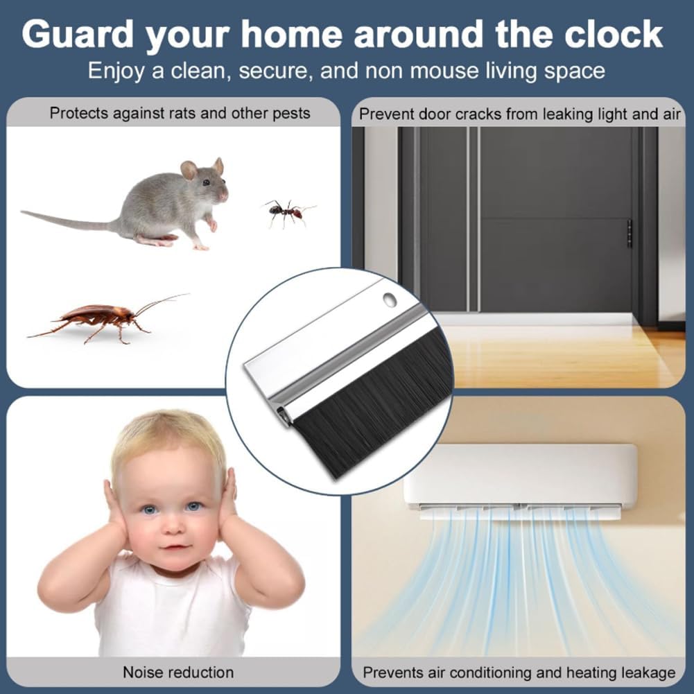 Door Bottom Brush Sweep with H-Shape Aluminum Alloy Holder,39" Underdoor Draft Stopper,Weather Stripping Door Draught Excluder for Exterior Interior Doors (Brown,39.37×2.83inch)