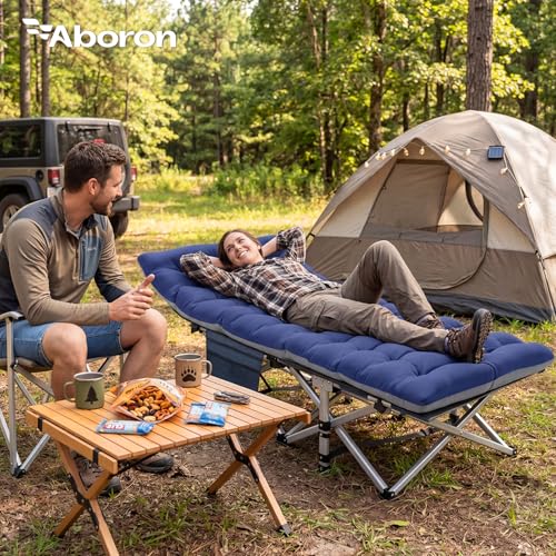 Image of ABORON Camping Cot for Adult 28 inch Extra Wide, Heavy-Duty 1200D Oxford Cot for Sleeping, Portable Folding Camp Bed with Mat & Carry Bag