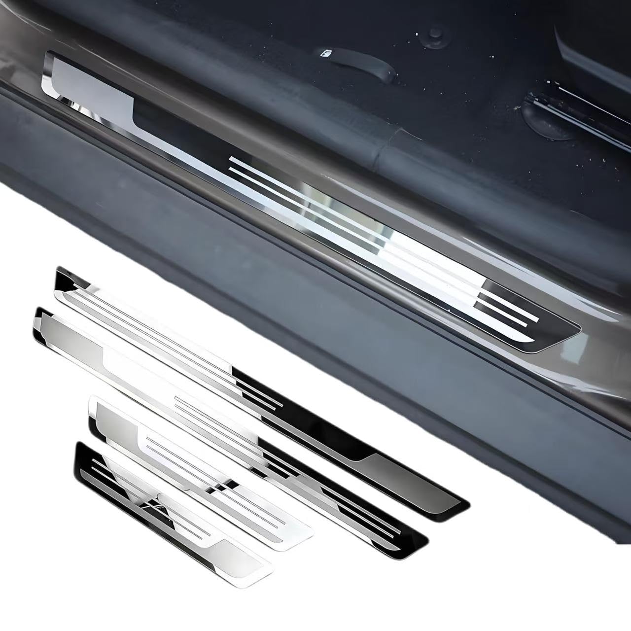 QIZUN 4 Pcs Car Door Sill Protector Strips for Nissan Kicks 2025-, Stainless Steel Car Door Sill Protector Car Door Edge Entry Scuff Guard Strips