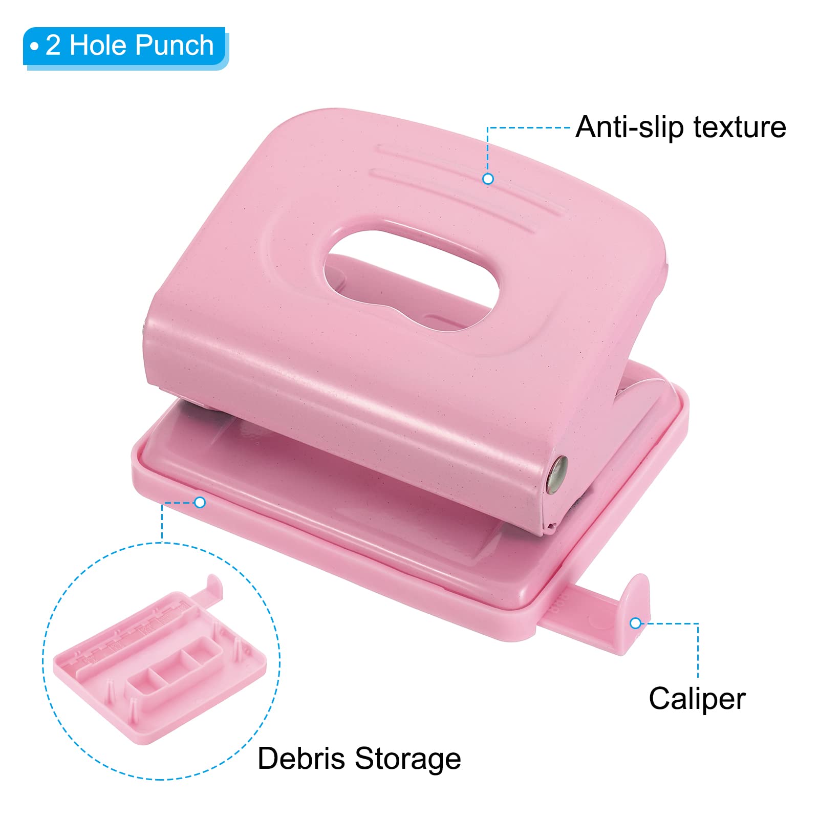 PATIKIL 1/4" 2 Hole Paper Punch, Metal Hole Puncher 8 Sheet Punch Capacity Adjustable Hole Punch for Office and Home Supplies Pink - Image 4