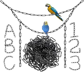 200-Piece Black Plastic Chain Links & Toys - Interlocking C-Clip Bird Cage Accessories for Parakeets, Sugar Gliders, Small Pets Climbing/Swinging Toys