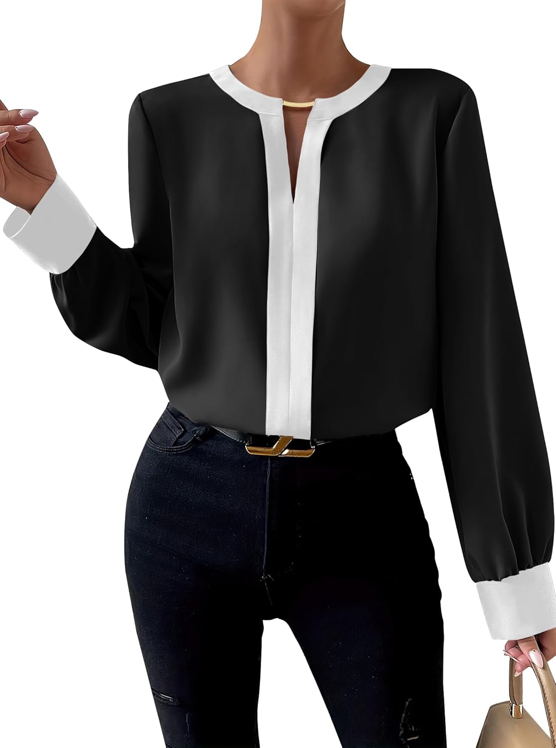 SOFIA'S CHOICE Women's Bow Tie Neck Corporate Outfits Long Sleeve Dressy Blouse Casual Business Shirt Top - Image 4
