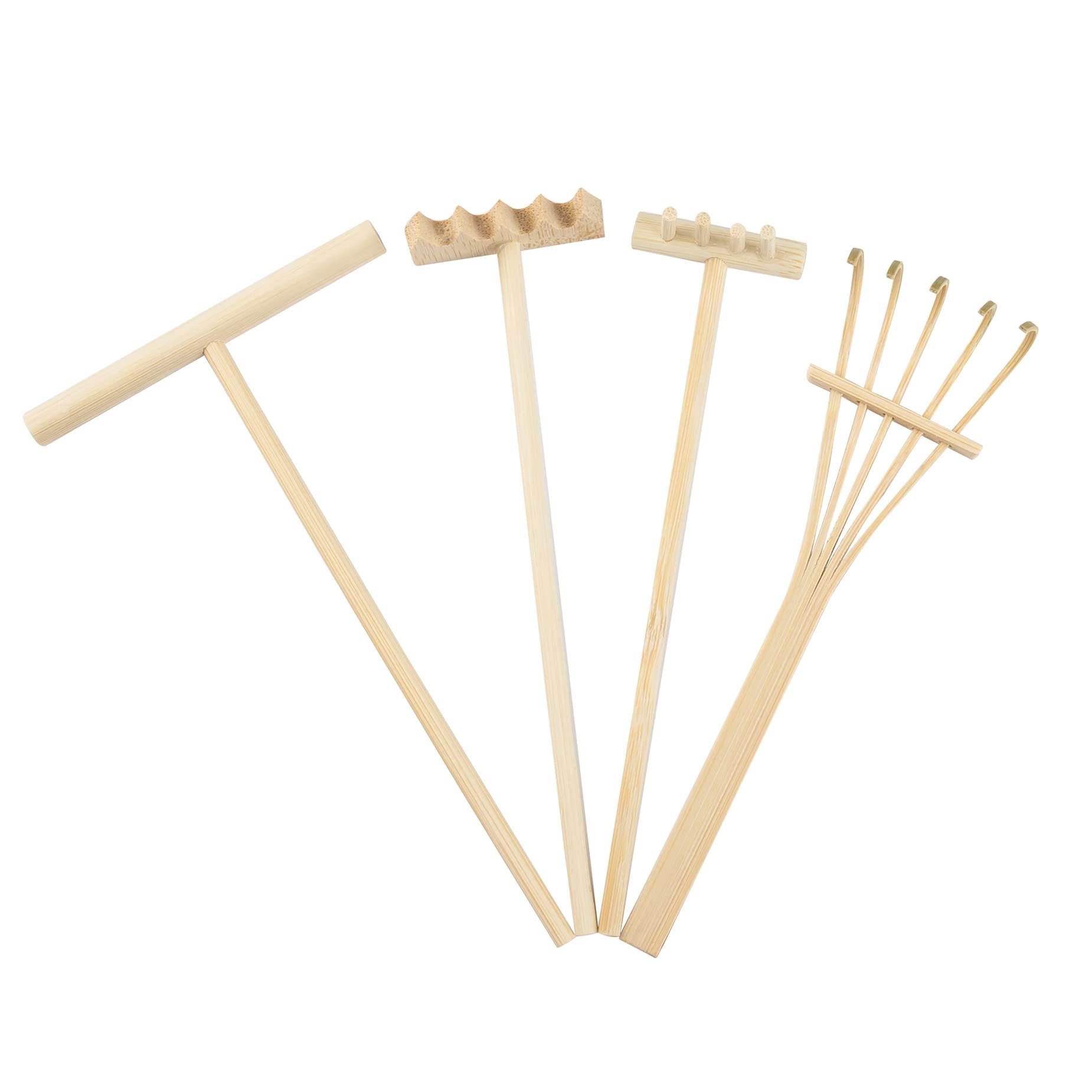 Framendino, 4 Pack Mini Tabletop Zen Garden Rake Bamboo Rock Sand Tools Accessories Set for Table Decor Desk 4 Styles