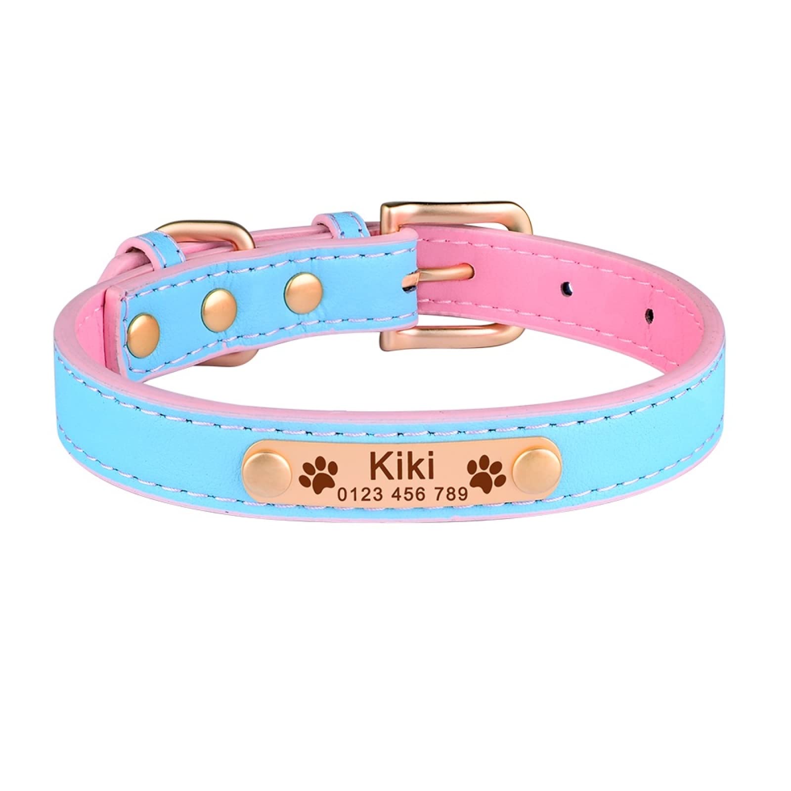 Collier chien gravure personnalisée avec tag en cuir réglable pour chiot et chat S L