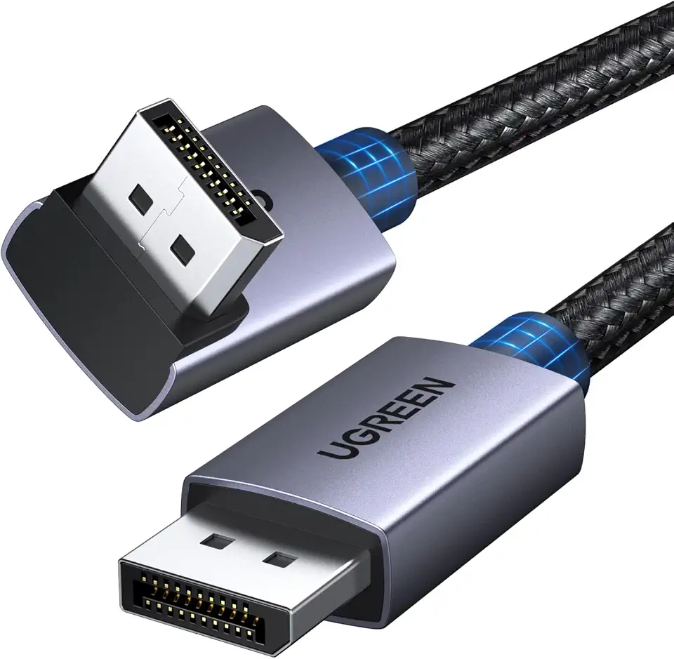 Ugreen 16K@60Hz 2M 80Gbps Right Angle DisplayPort Cable DP 2.1 Cord 8K@240Hz 4K@480Hz High Speed Braid with 3D HDR HDCP2.3 DSC1.2a FreeSync G-Sync Compatible with PC Graphics RTX 5090 4090, HDTV