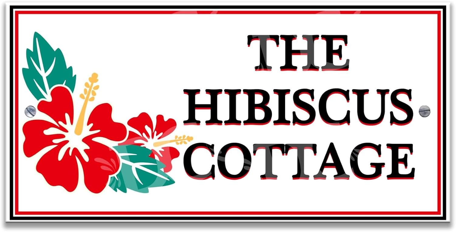 Red Hibiscus Flower Ceramic Address Plaque, Hibiscus House Number Plaque, Decorative Floral House Plaque Large Size