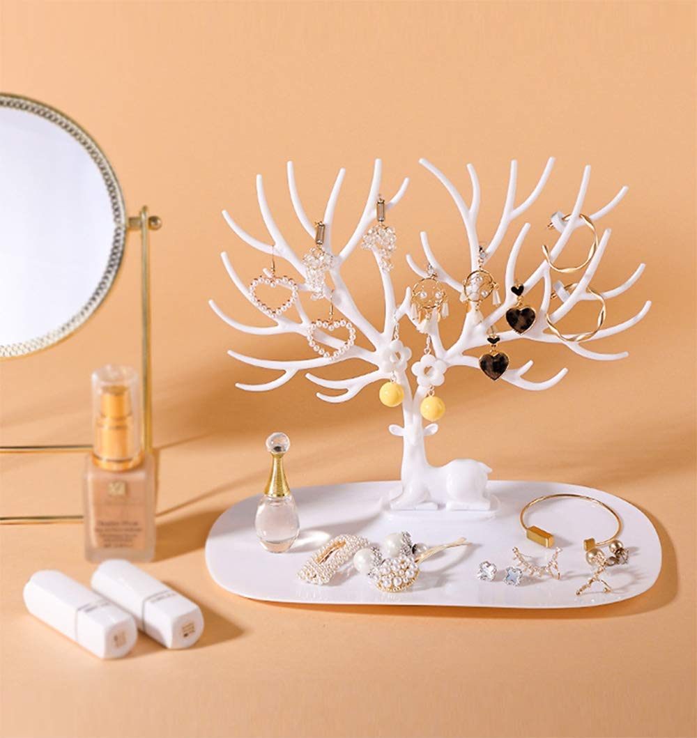 Hoocozi Gioielli albero stand organizzatore torri gioielli appeso gioielli organizzatore gioielli appendiabiti rack gioielli supporto corna albero per orecchini anello collane bracciali (bianco