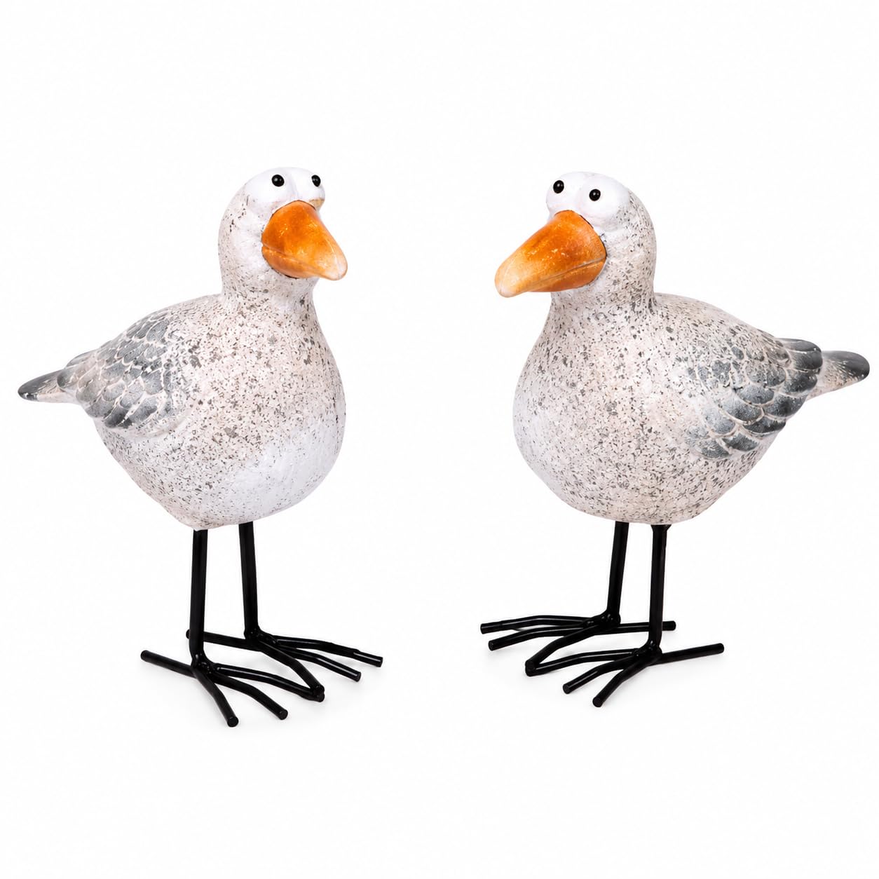 Logbuch-Verlag White And Orange Set Of 2 Seagull Figures With Metal Legs 10.2 X 5.2 X 12 Cm Ceramic White Orange - Maritime Decorative Seabirds - Table Decoration Bathroom Beach House Gift