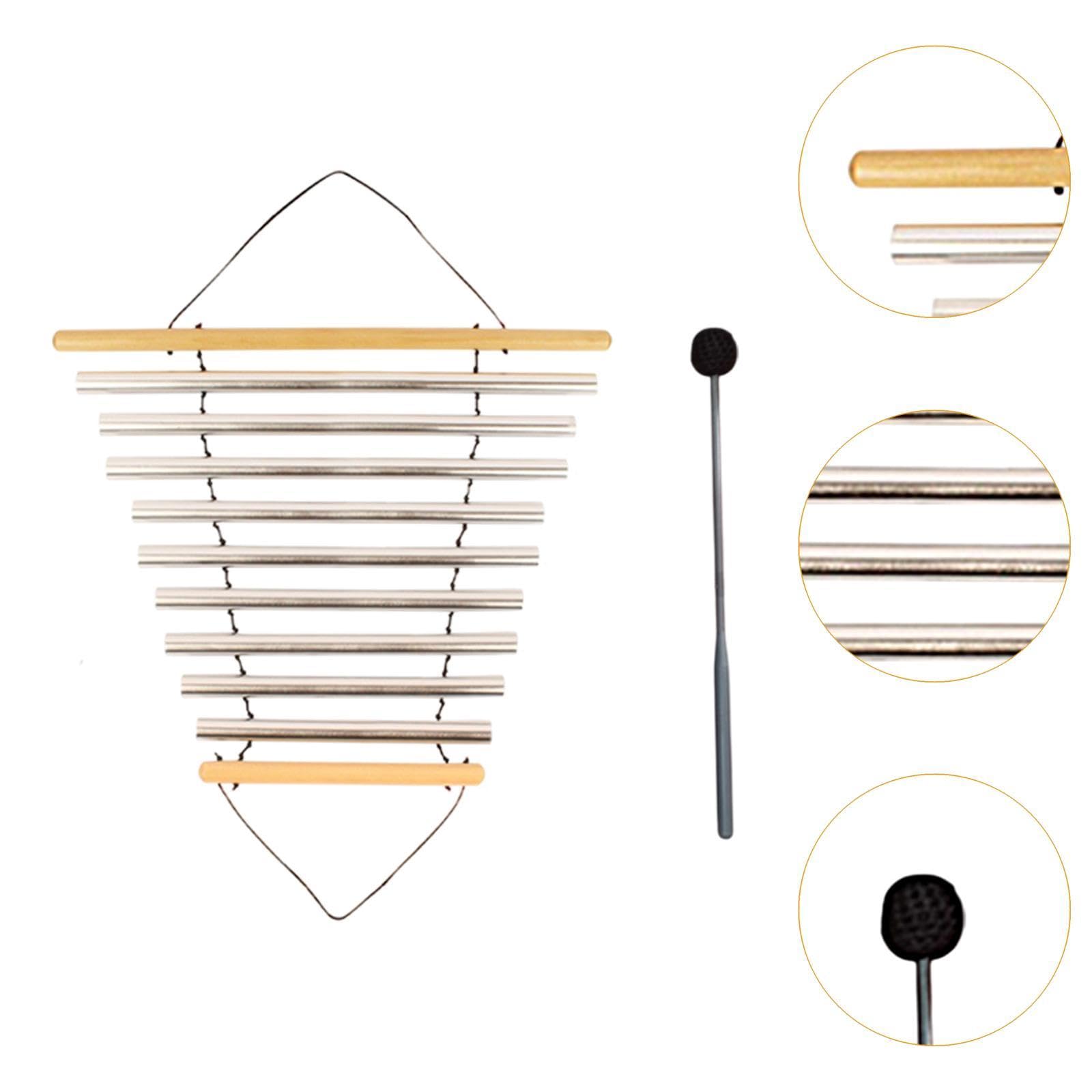 Campana de Meditación Instrumento de Percusión Varilla Tubular Portátil con Mallete Material Madera Aluminio para Meditación y Ambientes, 9 Tonos